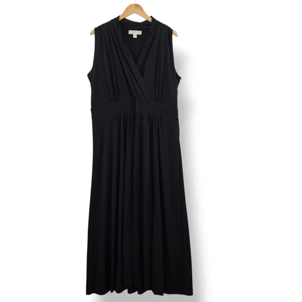 Michael Kors Maxi Dress 2X Black Sleeveless Stretchy Flowy Classic Travel Office